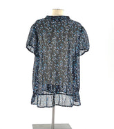Womens Apt.9 Size XL Top Sheer Navy Blue With Grey Beige Teal Purple and Blue Polka Dots - TheRealThreads